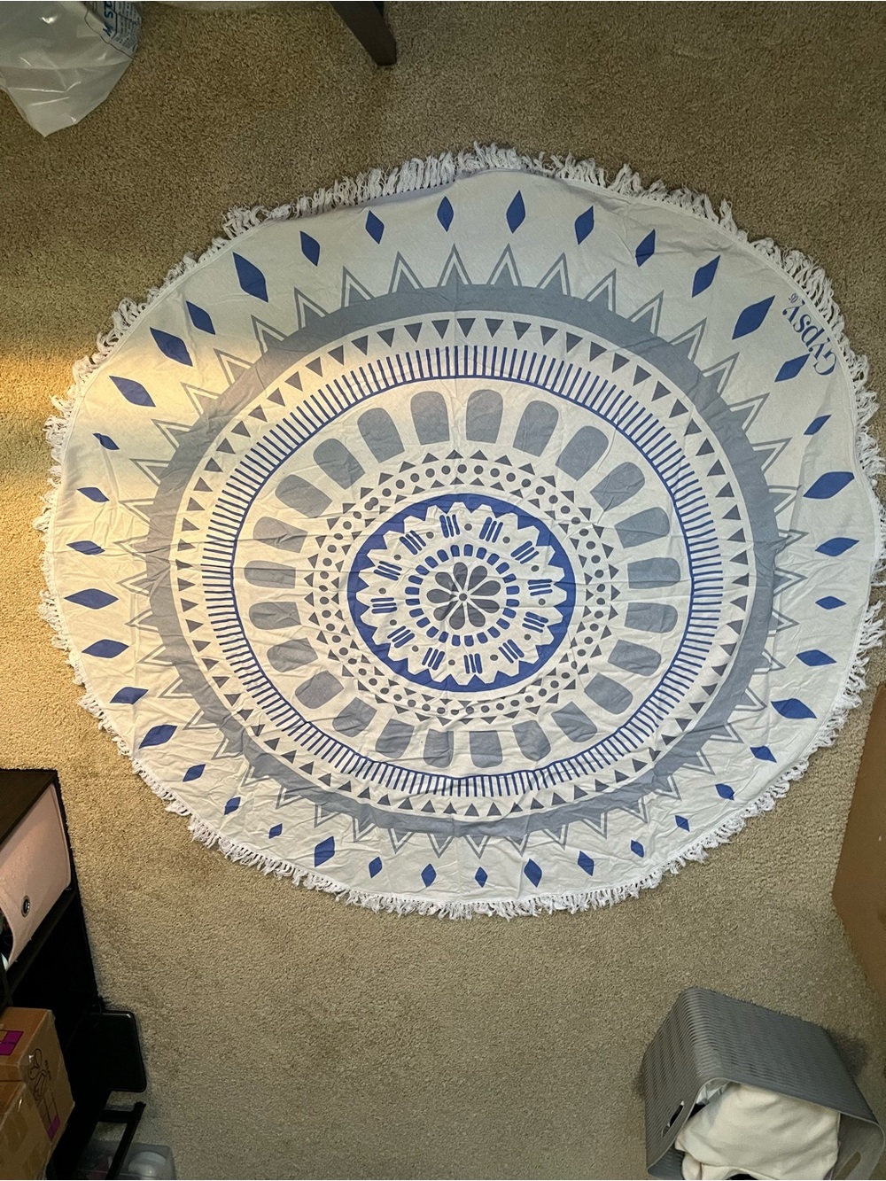 Gypsy 05 Blue and Gray Round Mandala Tapestry